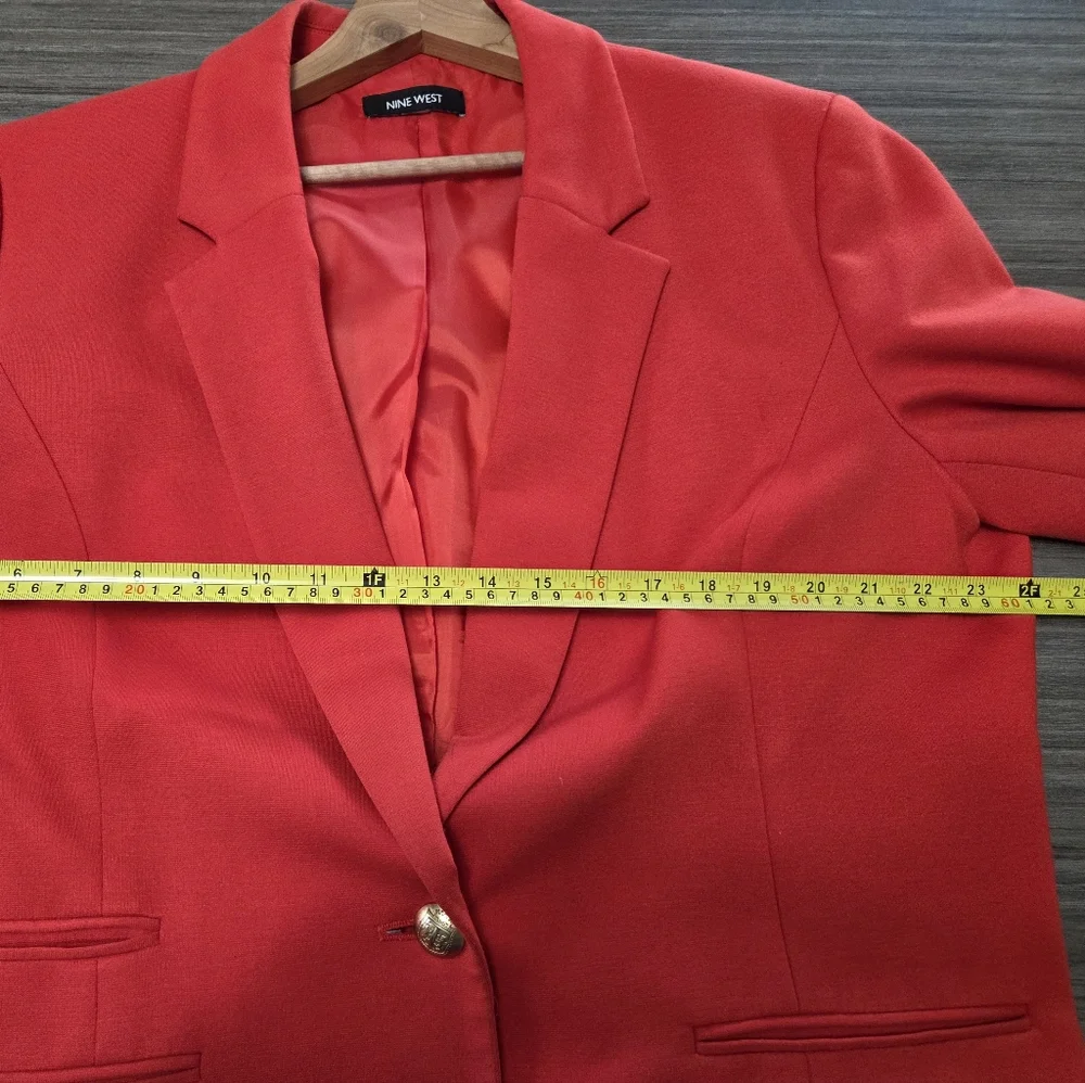 Nine West Bright Poppy Red/Orange Women's Brass Button Blazer - Picture 12 of 13